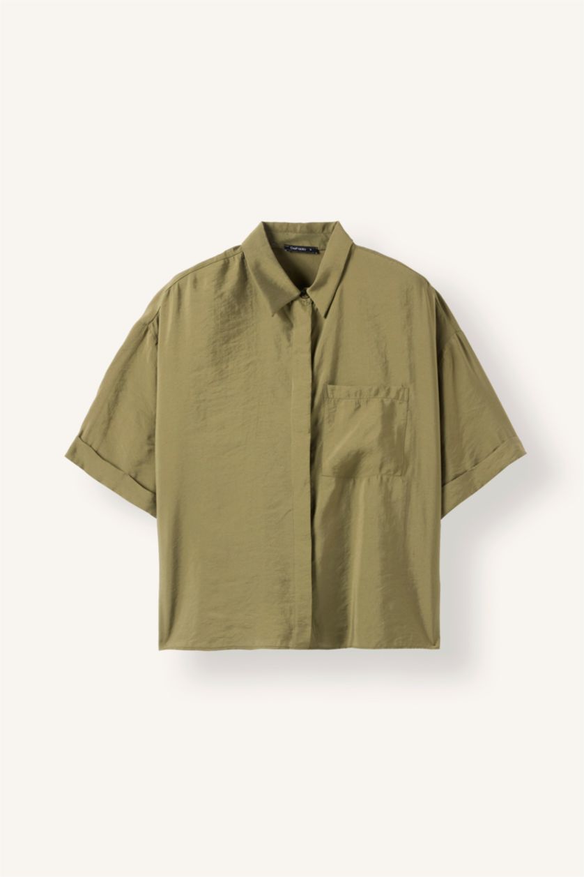 Women Khaki modal Short Sleeve Shirt