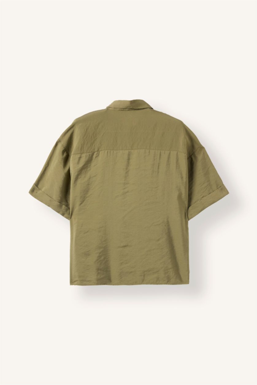 Women Khaki modal Short Sleeve Shirt