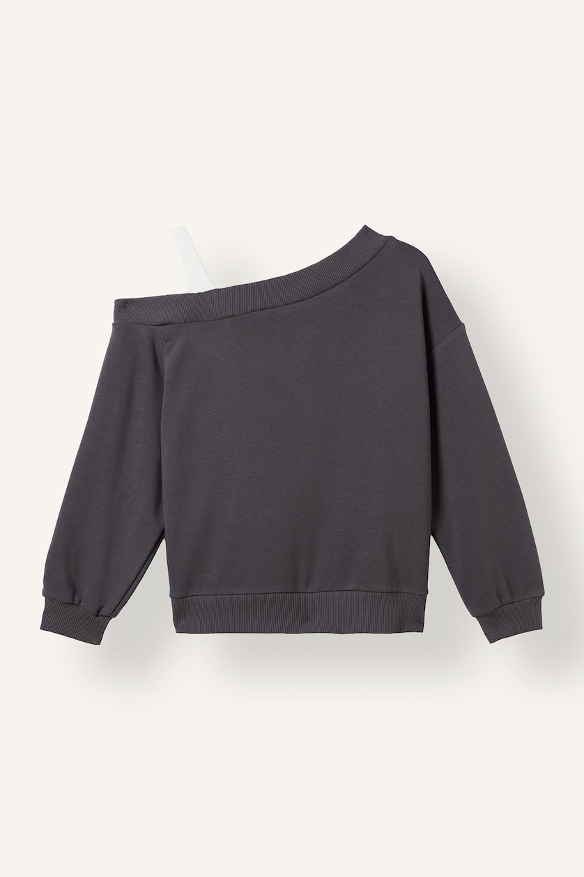 Young Girls - Teen Girls Anthracite Regular Fit Slogan Off Shoulder Sweatshirt
