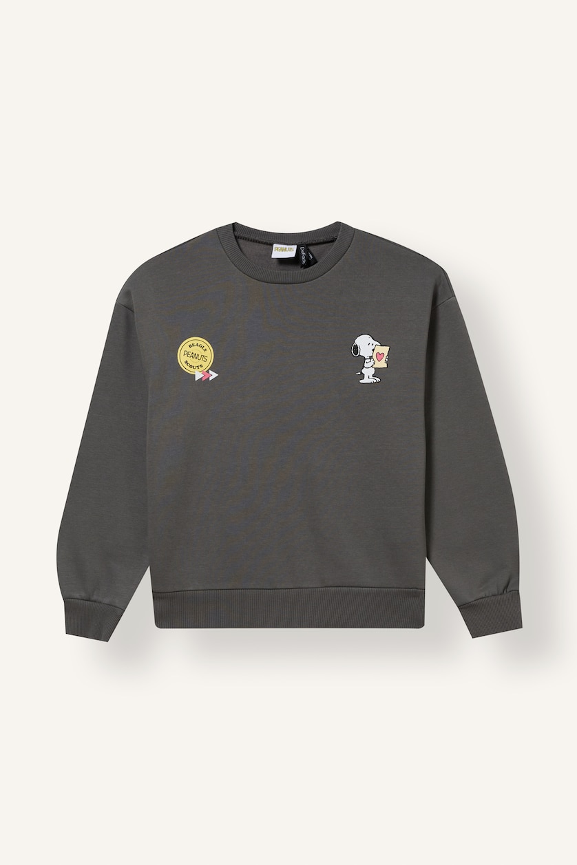 Young Girls - Teen Girls Grey Woman Relax Fit Snoopy Licensed Crew Neck Sweatshirt