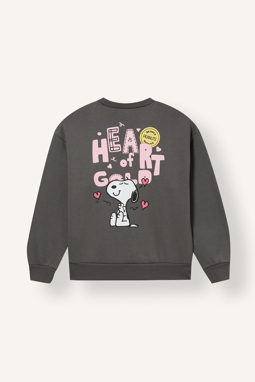 Young Girls - Teen Girls Grey Woman Relax Fit Snoopy Licensed Crew Neck Sweatshirt