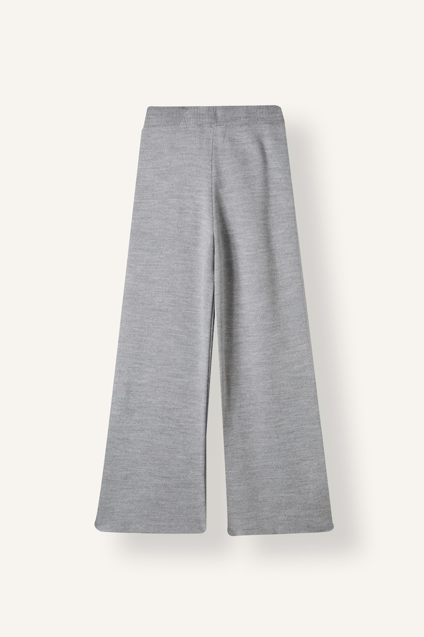 Kız Çocuk - Genç Kız Gri Melanj Wide Leg Fiyonklu Triko Pantolon Kız Çocuk
