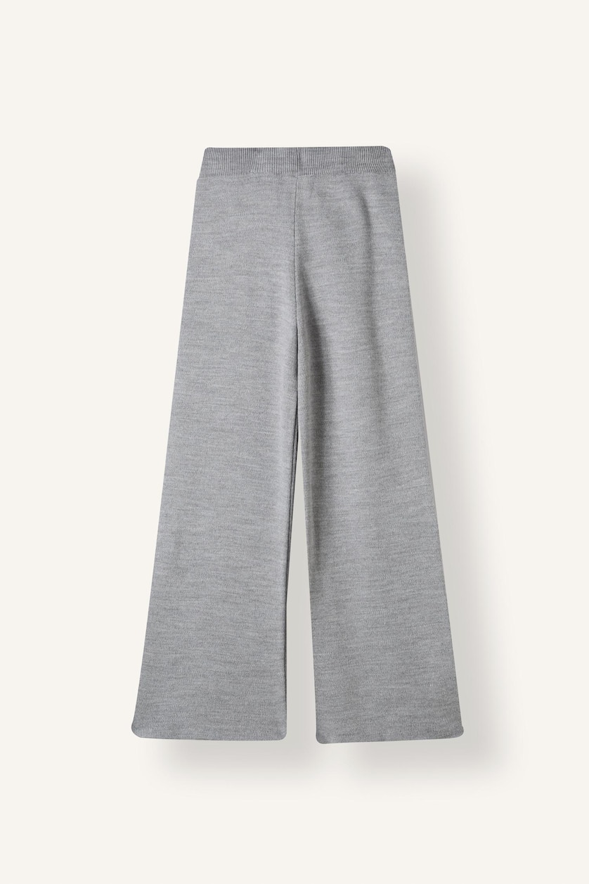 GIRLS & TEENS Grey Melange Girl Wide Leg Knit Trousers with Bow Detail at Hem