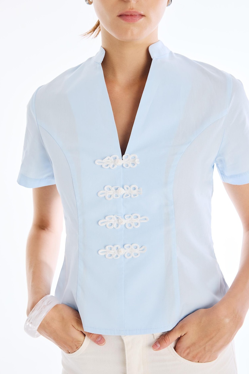 نساء أزرق فاتح Slim Fit Poplin