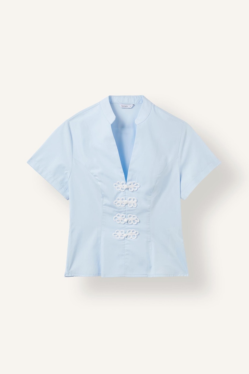 نساء أزرق فاتح Slim Fit Poplin