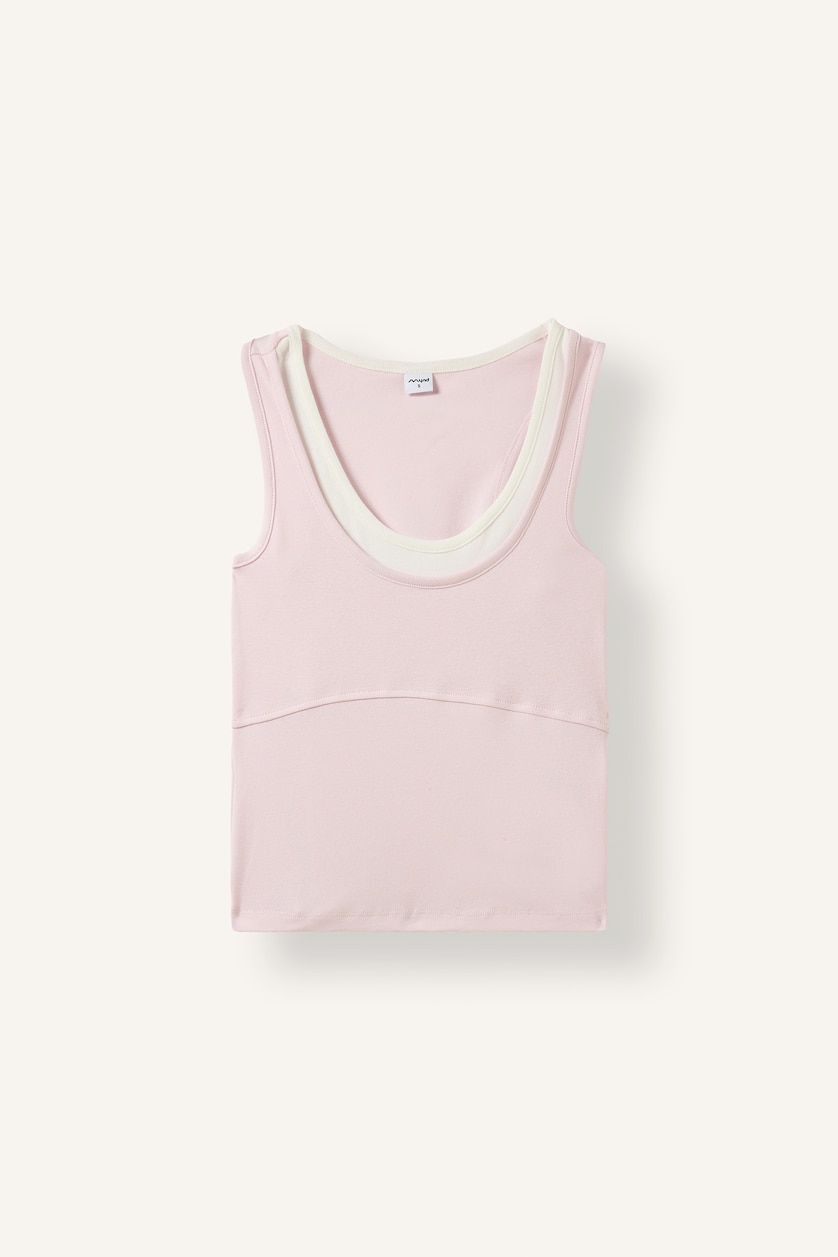 Kadın Açık Pembe Katmanlı Yaka Ribana Crop Basic Atlet