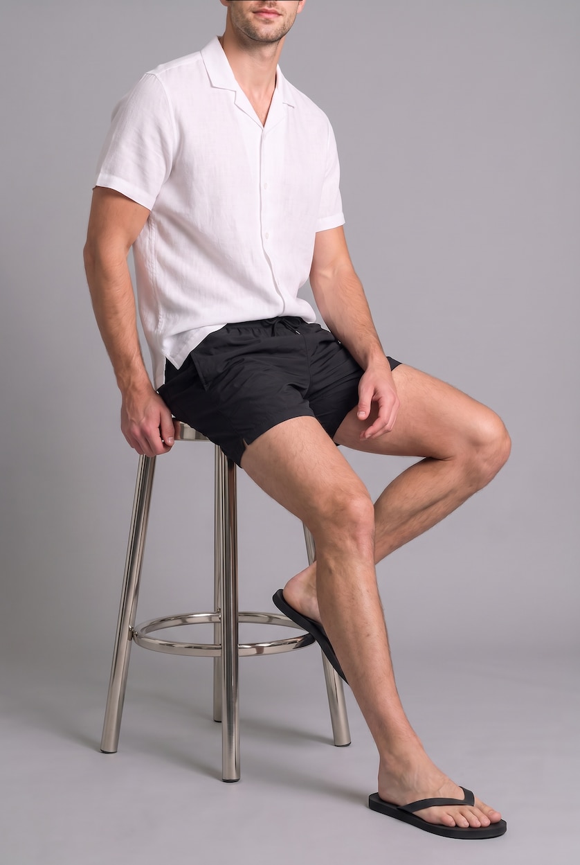 Man Black Regular Fit Swim Shorts