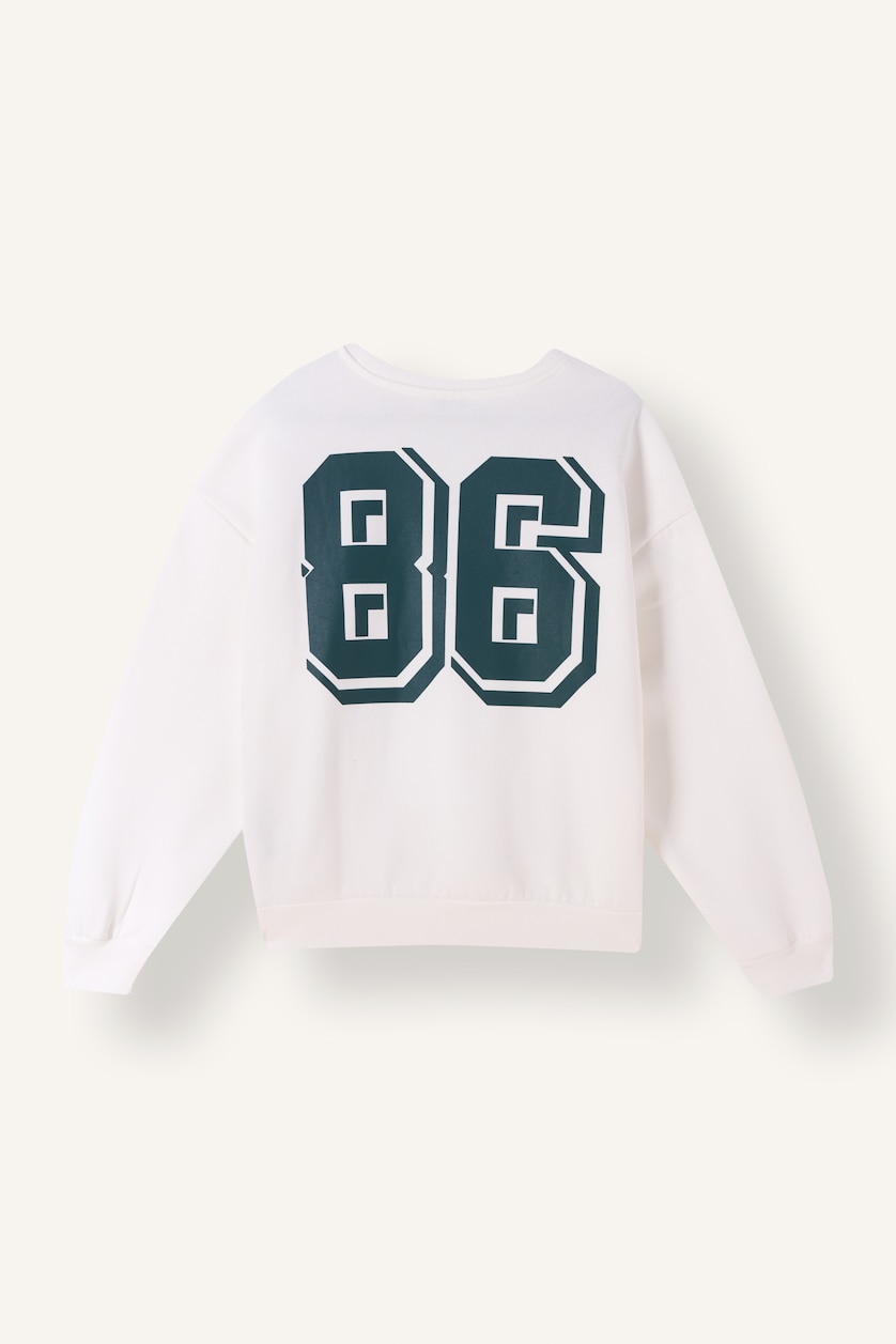 Kadın Kırık Beyaz Oversize Baskılı Sweatshirt