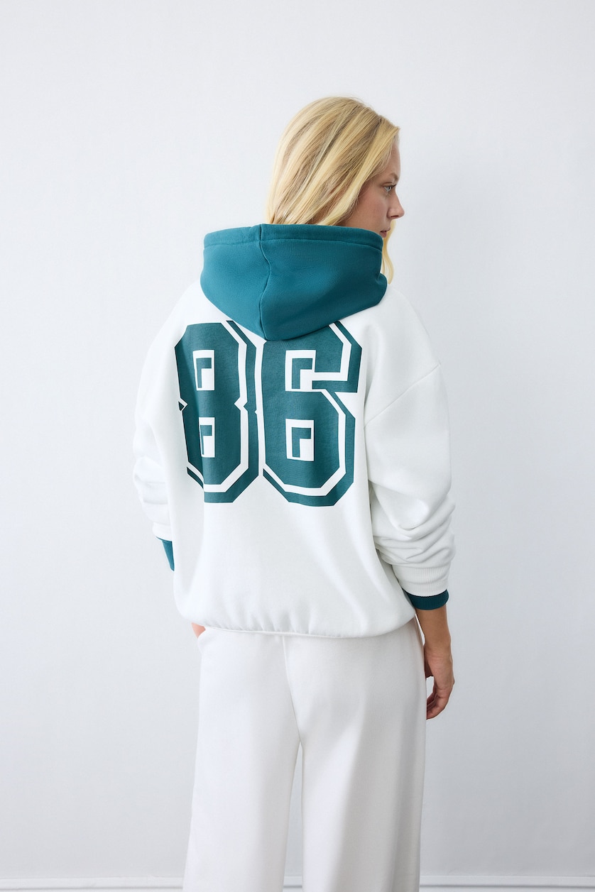 WOMAN White Oversize Fit 100% Cotton Printed Crew Neck Sweatshirt