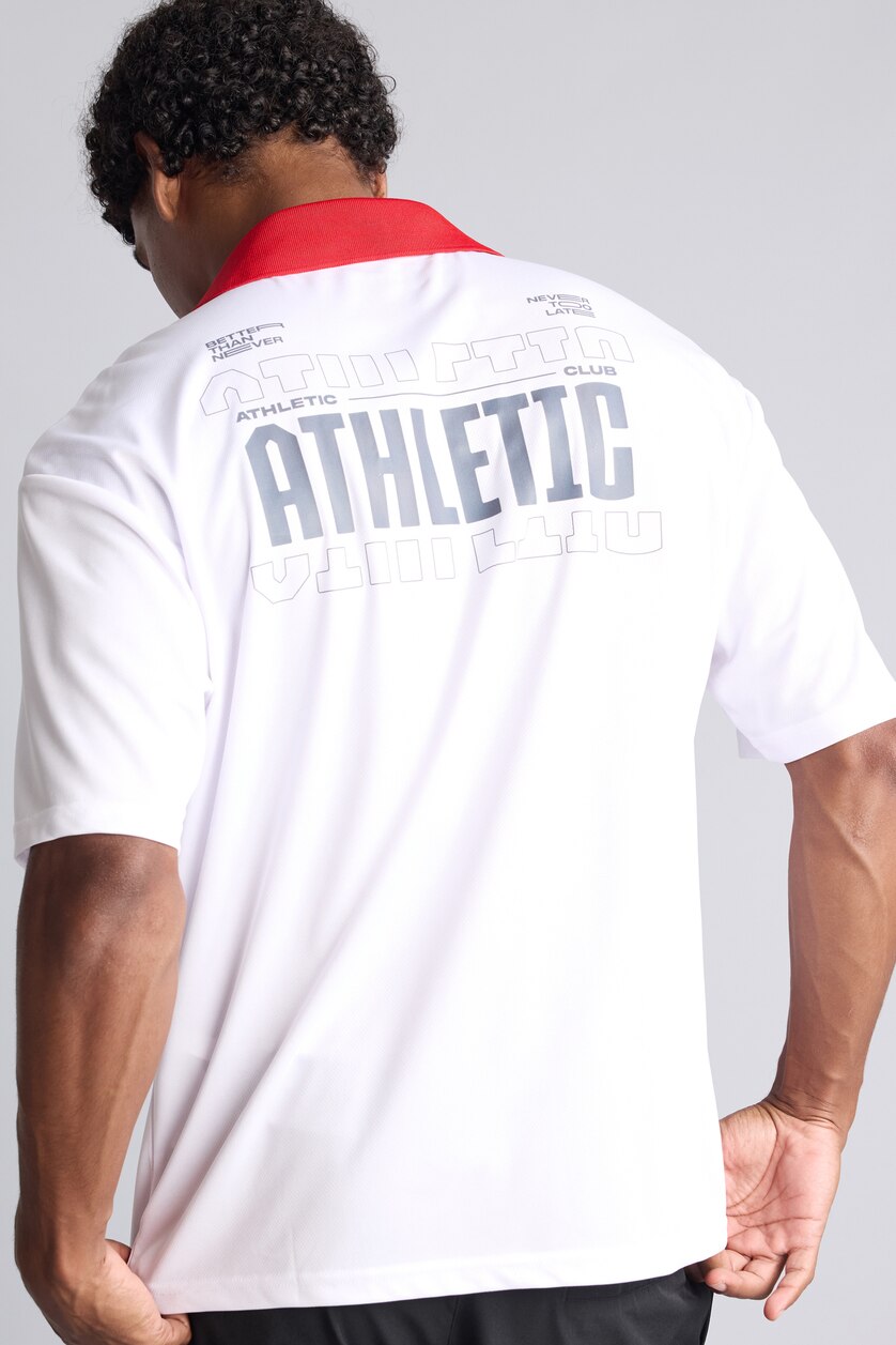 Erkek Beyaz Sırtı Baskılı Boxy Fit Polo Tişört