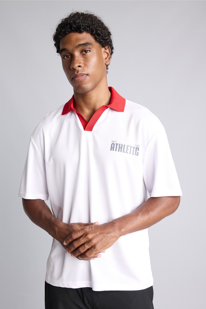 Erkek Beyaz Sırtı Baskılı Boxy Fit Polo Tişört