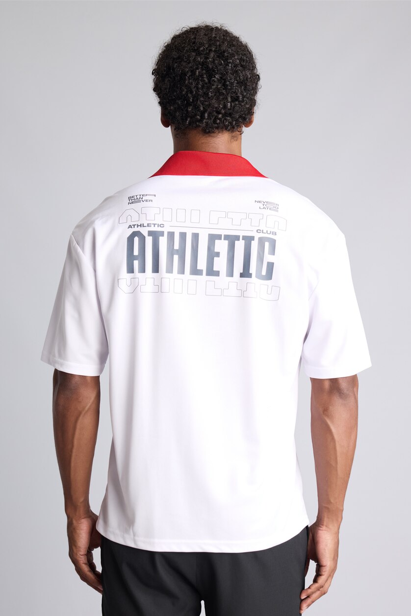 Erkek Beyaz Sırtı Baskılı Boxy Fit Polo Tişört