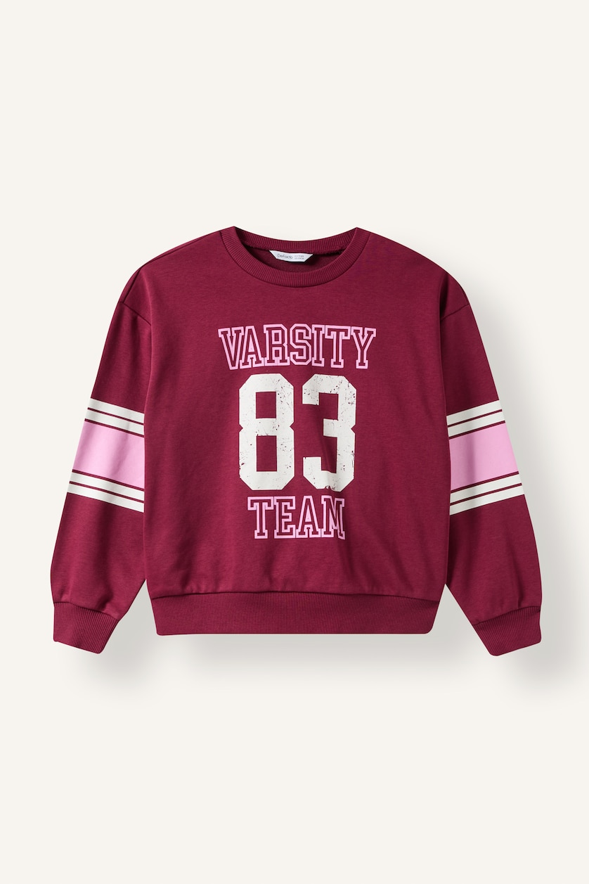 Kız Çocuk - Genç Kız Bordo Şeritli Baskılı Sweatshirt Kız Çocuk