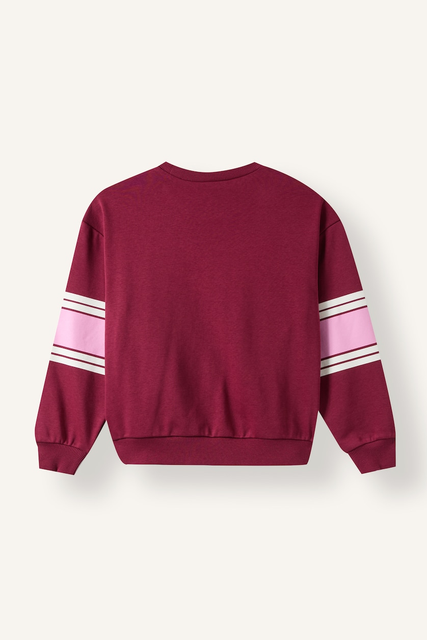 Kız Çocuk - Genç Kız Bordo Şeritli Baskılı Sweatshirt Kız Çocuk