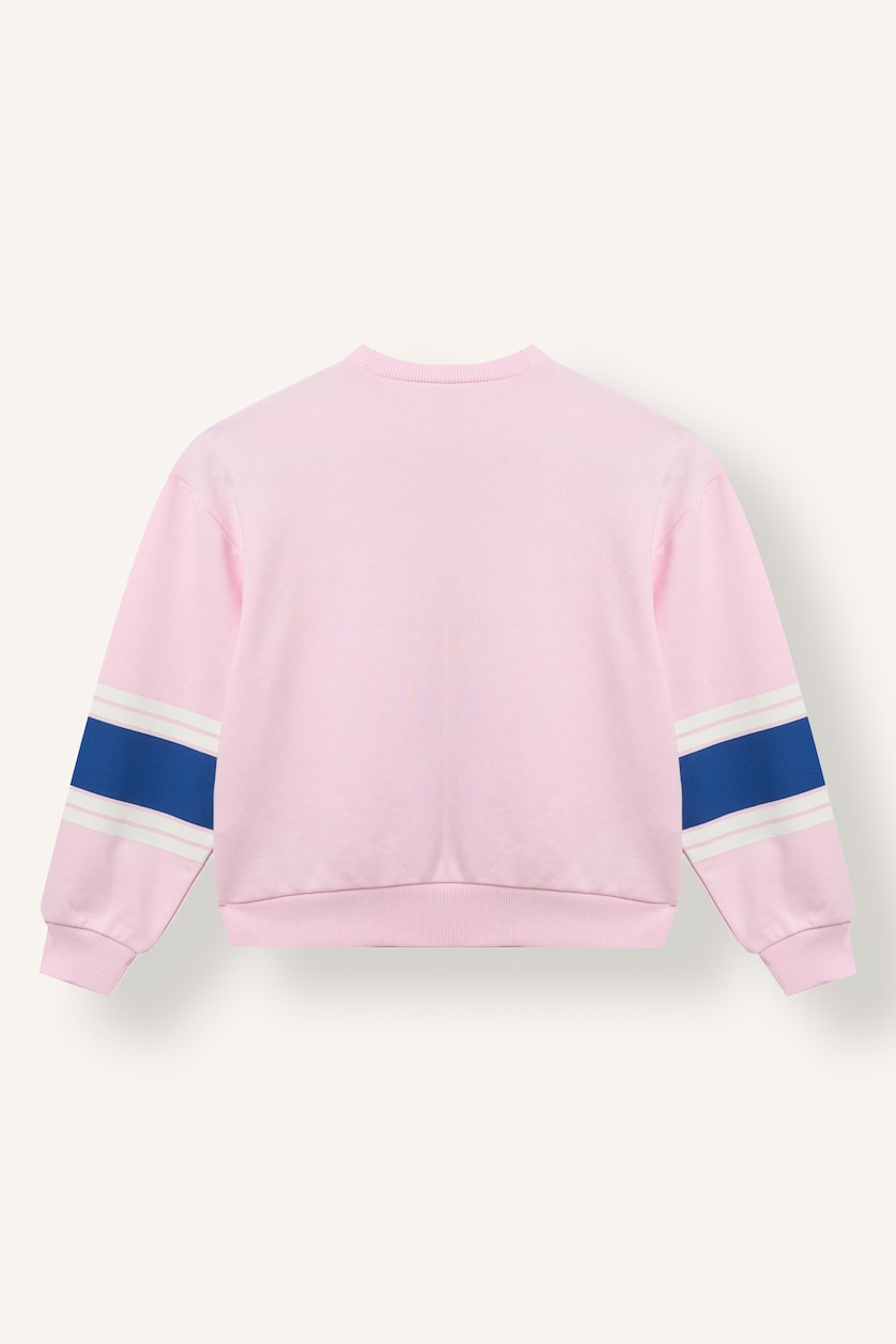 Kız Çocuk - Genç Kız Açık Pembe Şeritli Baskılı Sweatshirt Kız Çocuk