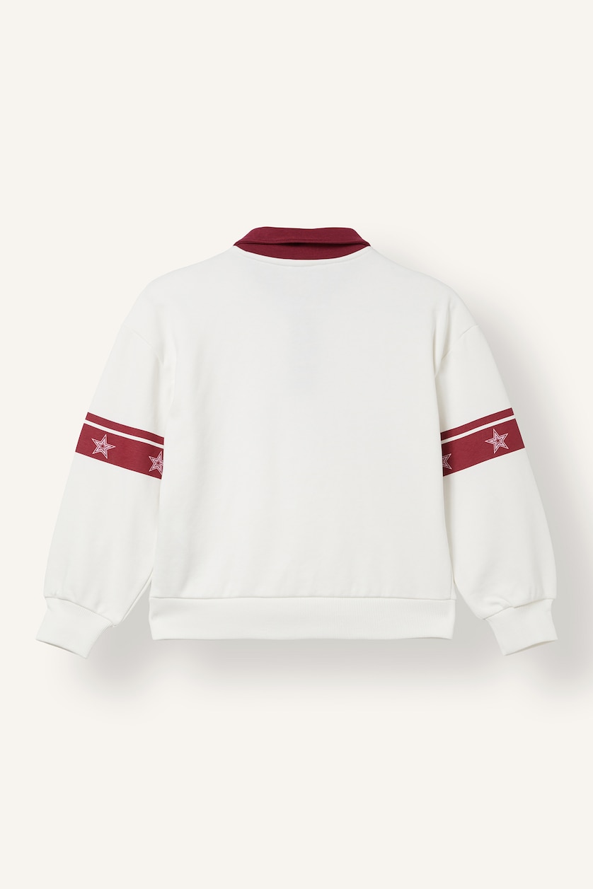 Kız Çocuk - Genç Kız Ekru Polo Yaka Baskılı Sweatshirt Kız Çocuk