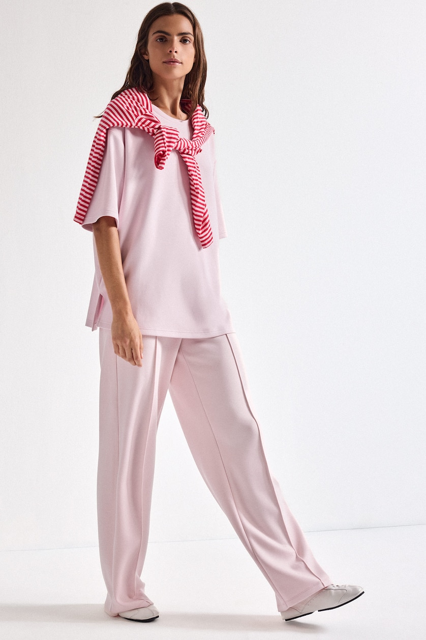 Kadın Açık Pembe Oversize Basic Tişört