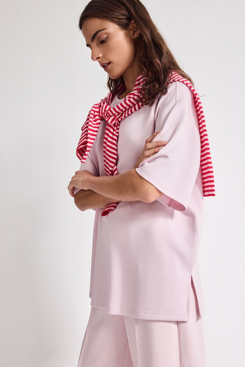 Kadın Açık Pembe Oversize Basic Tişört