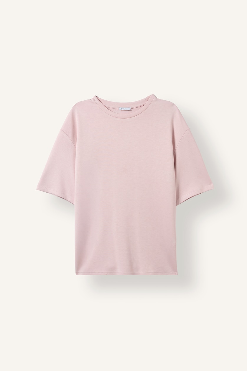 Woman Light Pink Oversize Dropped Shoulder Basic T-shirt