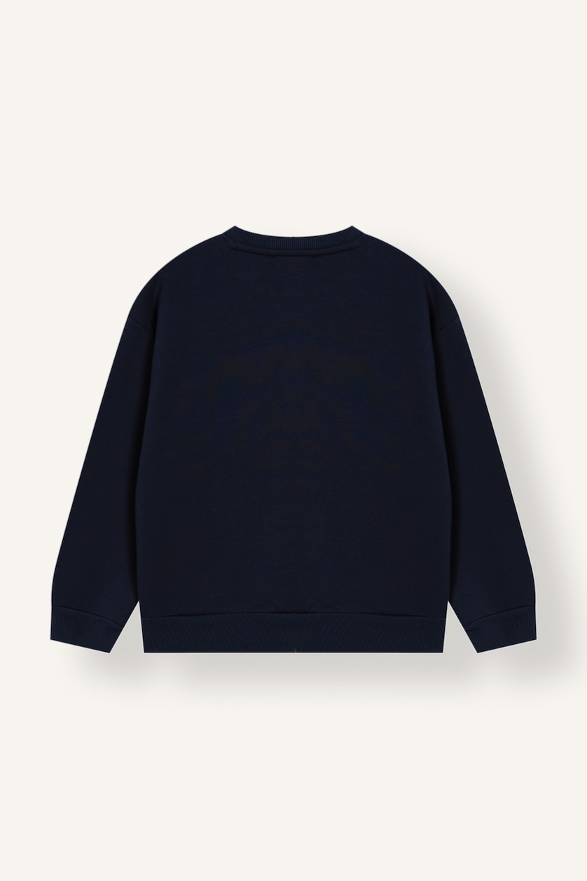 Erkek Çocuk - Genç Erkek Lacivert Regular Fıt Bisiklet Yaka Araç Baskılı Kalın Kumaş Sweatshirt Erkek Çocuk