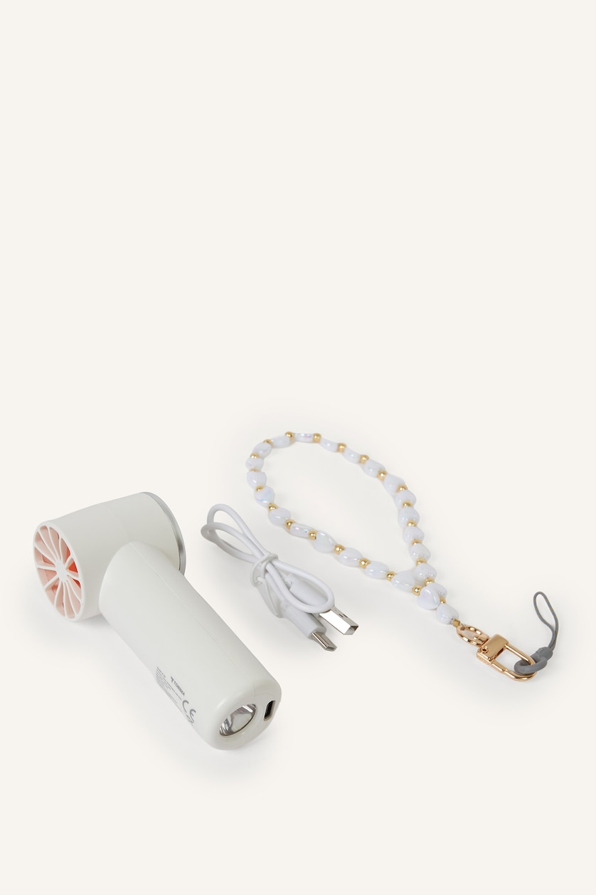 Kadın Beyaz Taşınabilir Mini El Fanı & Charm