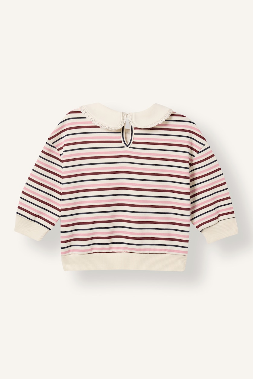 Kız Bebek Ekru Çizgili Ayıcık Baskılı Bebe Yaka Sweatshirt