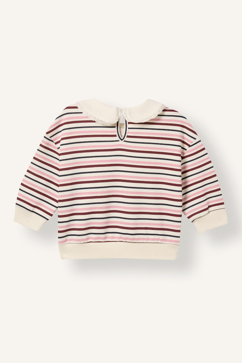Kız Bebek Ekru Çizgili Ayıcık Baskılı Bebe Yaka Sweatshirt