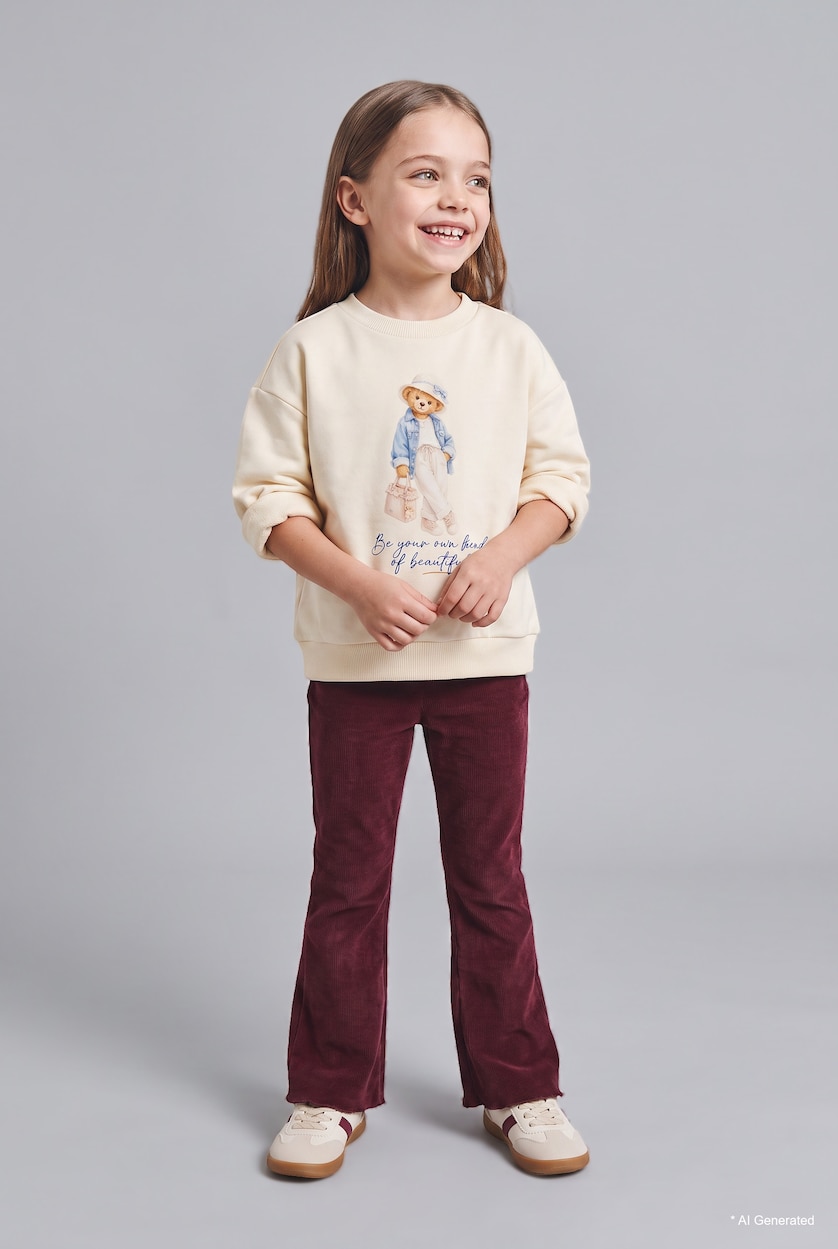 Kız Bebek Ekru Ayıcıklı Kalın Sweatshirt Kız Bebek