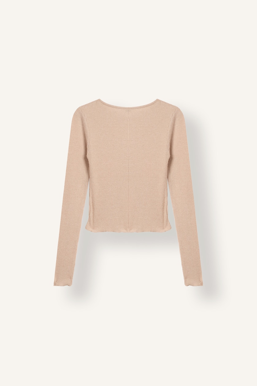 Women Beige Slim Fit Long Sleeve T-Shirt
