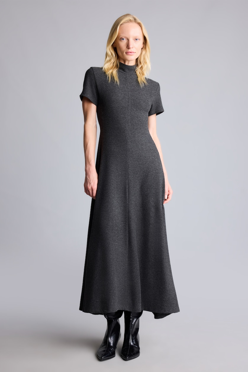 FEMME Anthracite Robe midi trapèze à manches courtes et col bateau