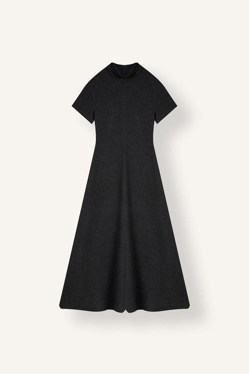 FEMME Anthracite Robe midi trapèze à manches courtes et col bateau