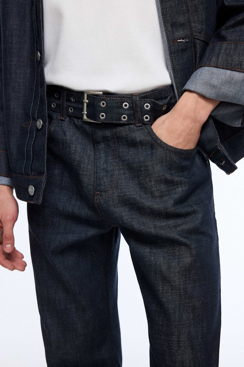 رجال أزرق غامق Straight Fit Regular Waist Jeans
