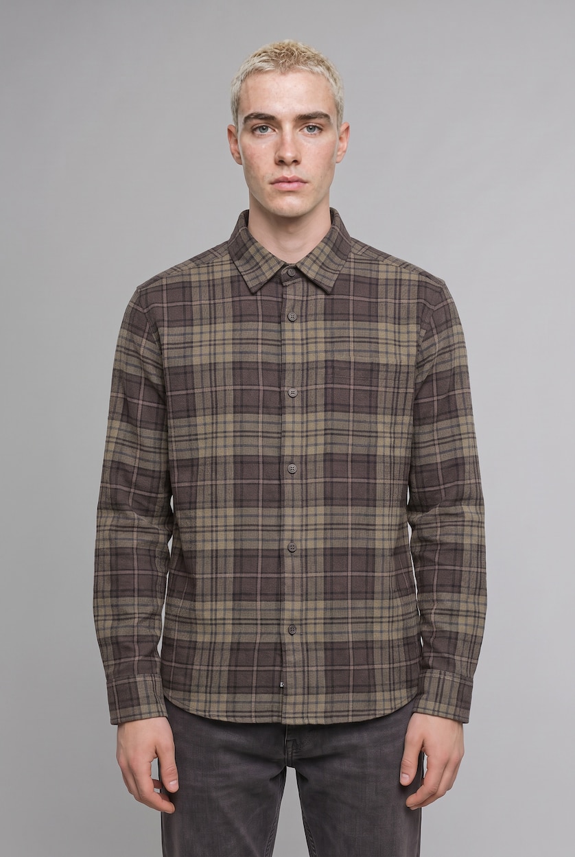 Men Purple Boxy Fit Flanel Long Sleeve Shirt