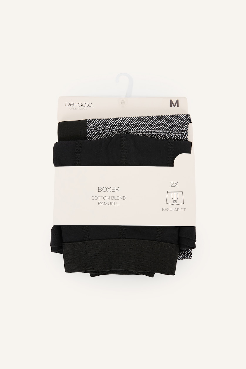 Erkek Siyah Regular Fit Etnik Desenli 2'li Boxer
