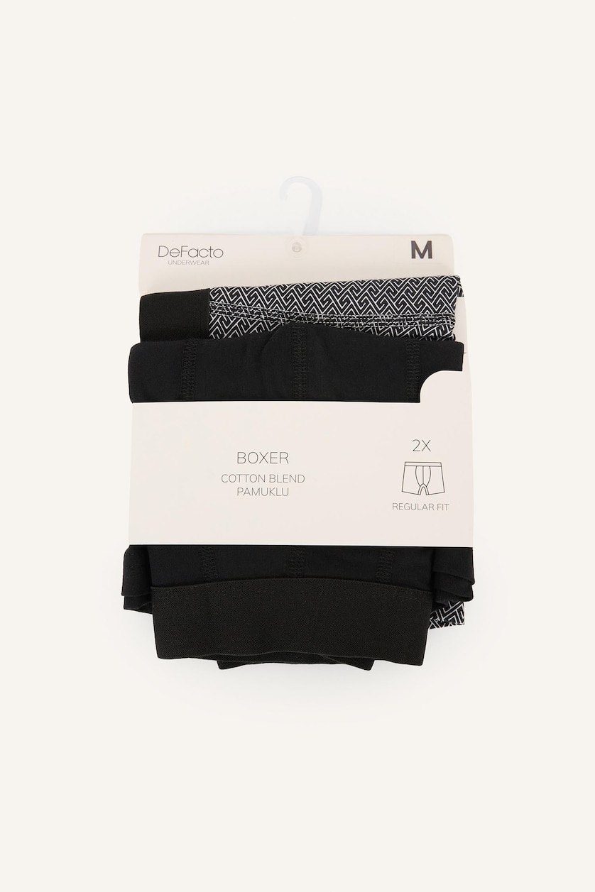 MAN Black Regular Fit 2-Pack Ethnic Print Cotton Boxers