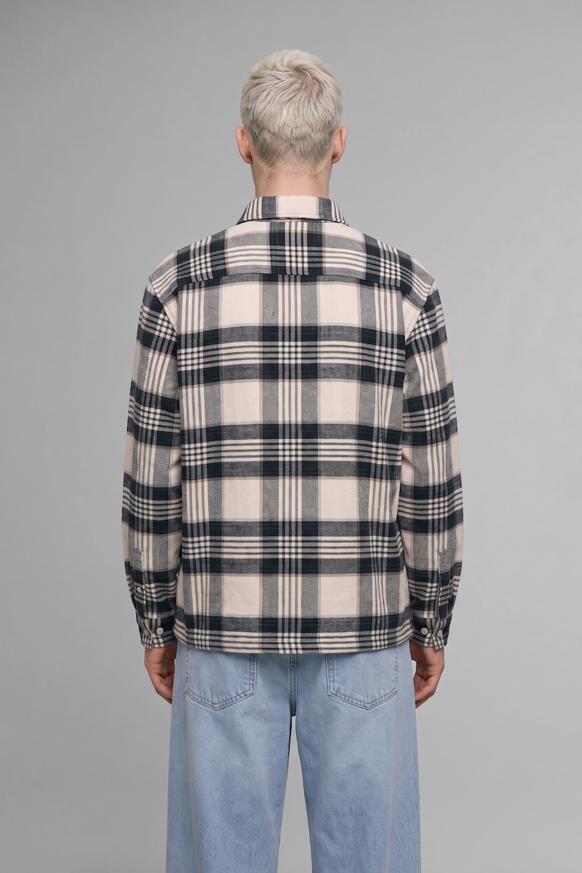 Erkek Lacivert Boxy Fit Ekose Oduncu Gömlek