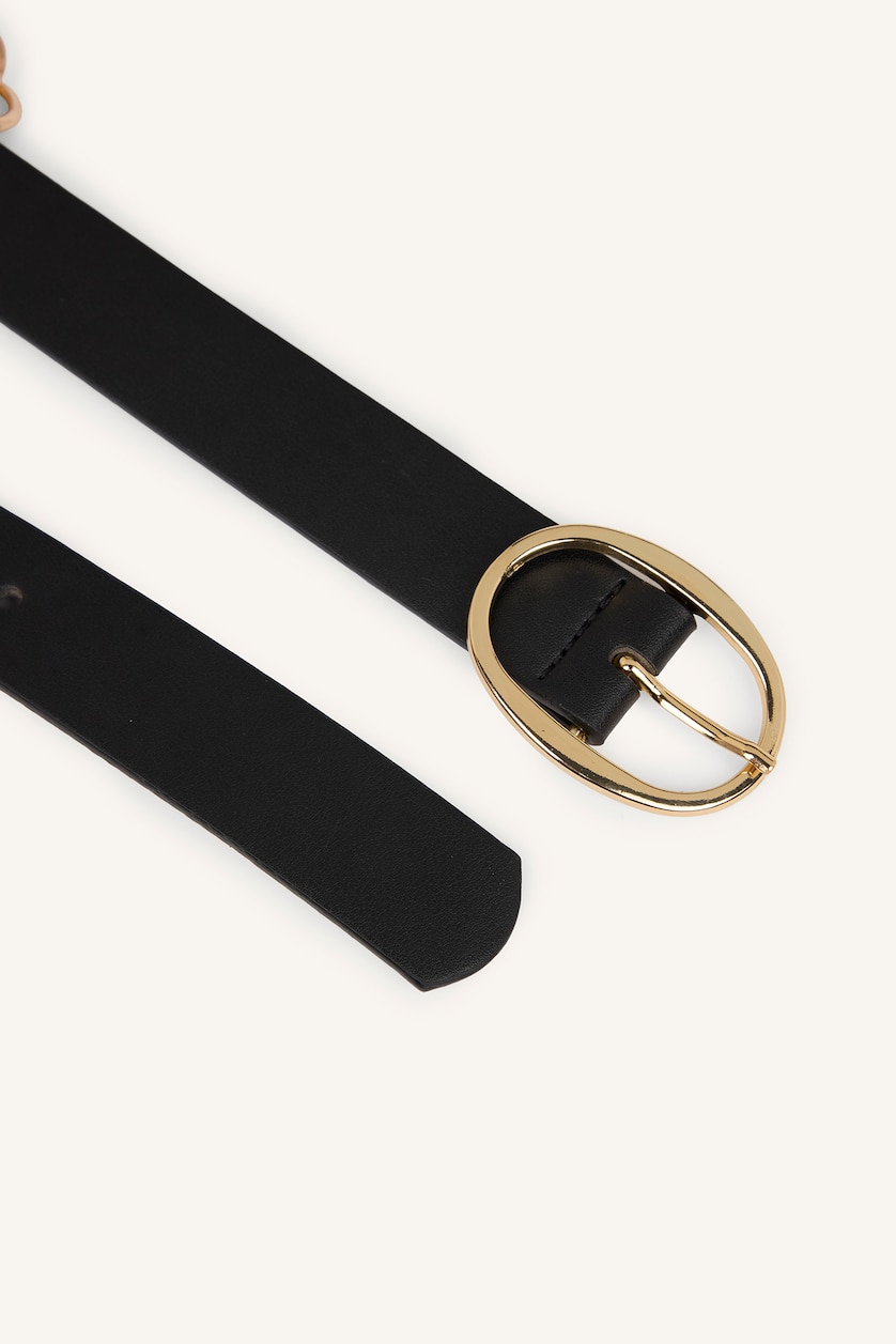 Women Black Woman Square Clasp Faux Leather