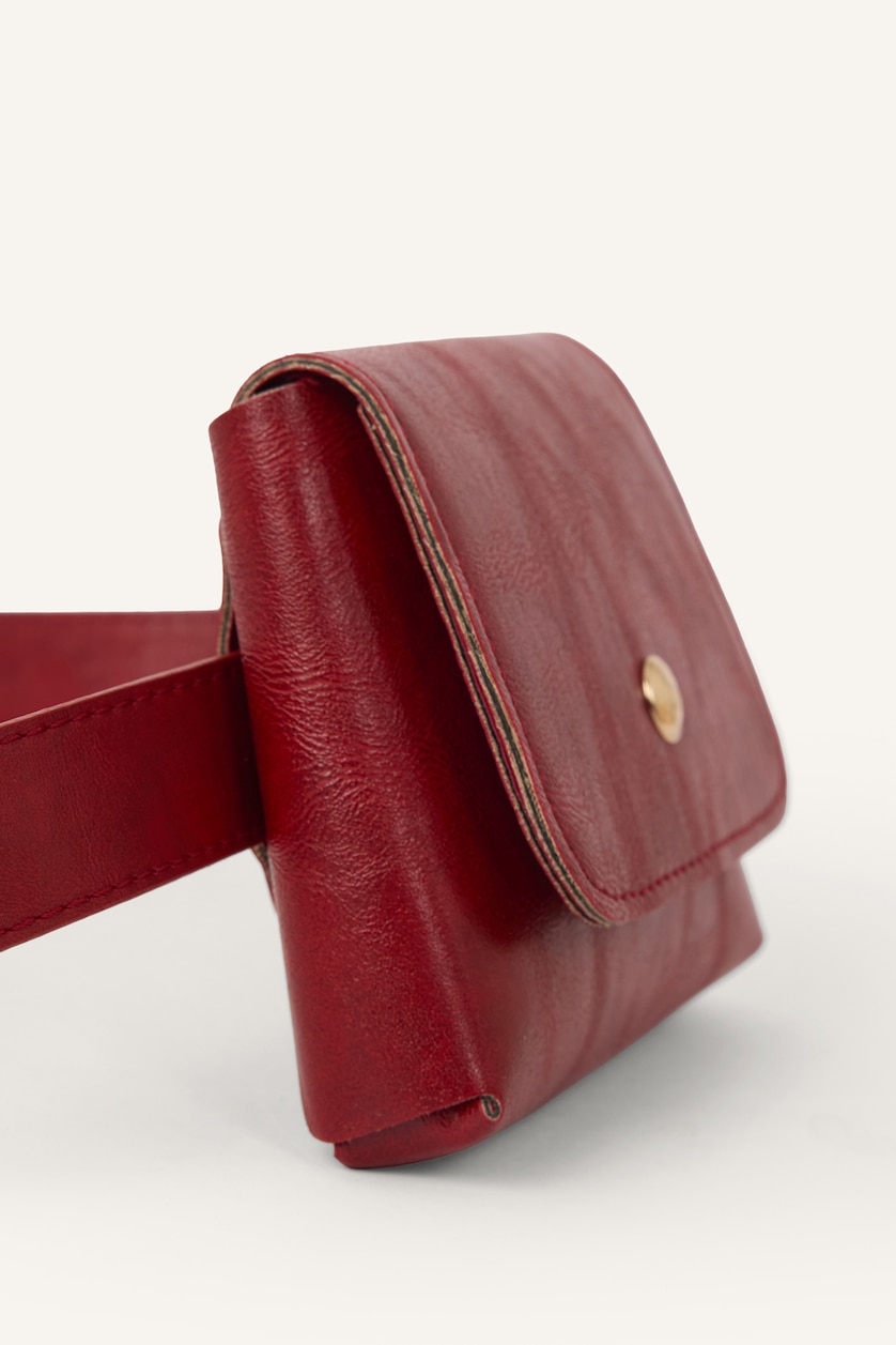 Women Red Woman Oval Buckle Faux Leather