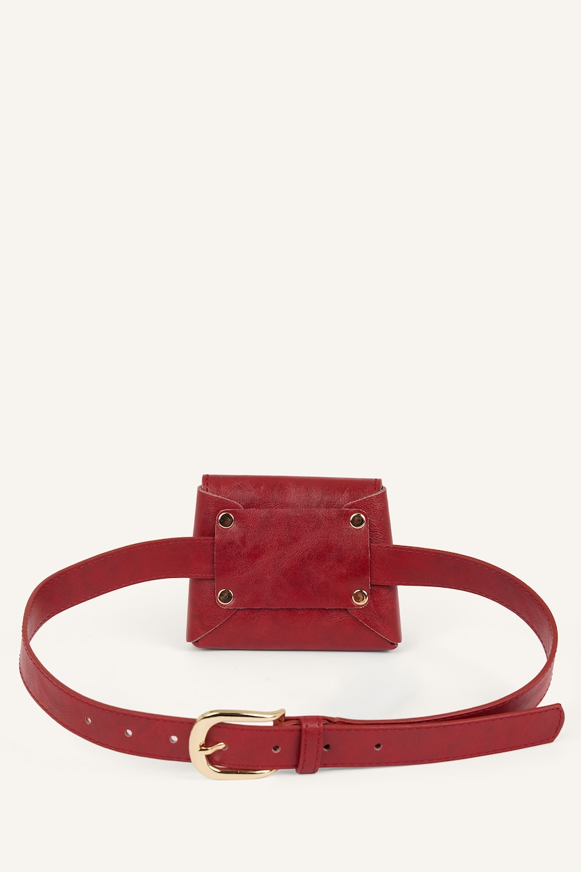 Women Red Woman Oval Buckle Faux Leather