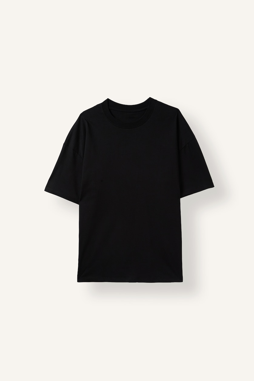 Erkek Siyah Loose Fit Kısa Kollu Tişört