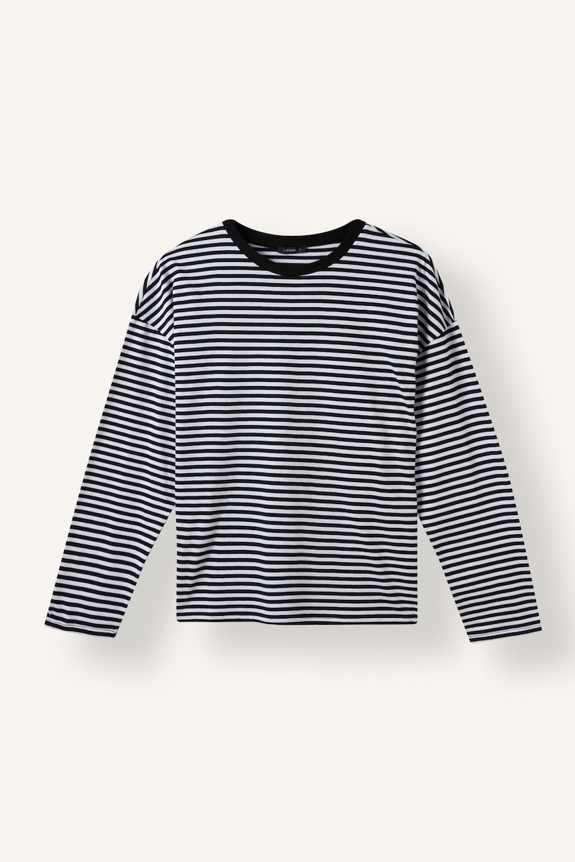 WOMAN Black 100% Cotton Oversize Striped T-Shirt