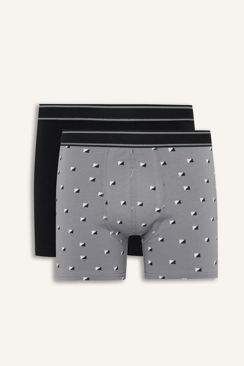 Erkek Siyah Regular Fit Geometrik Desenli 2'li Boxer