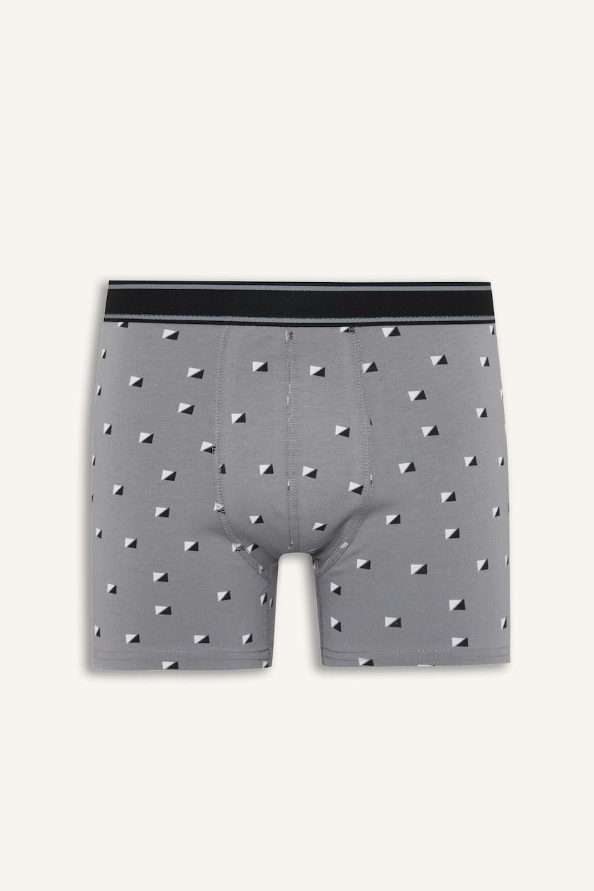 Erkek Siyah Regular Fit Geometrik Desenli 2'li Boxer