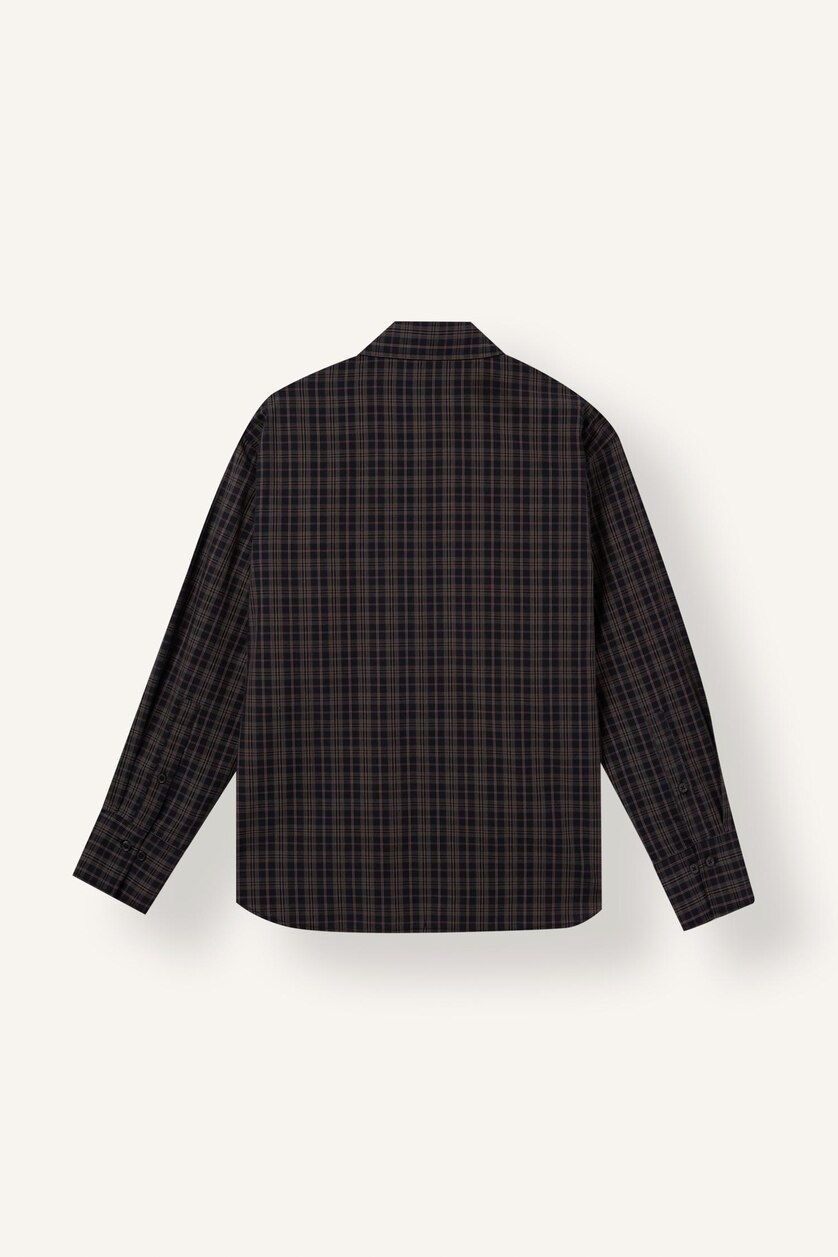 Kadın Kahve Oversize Uzun Kollu Kareli Poplin Gömlek