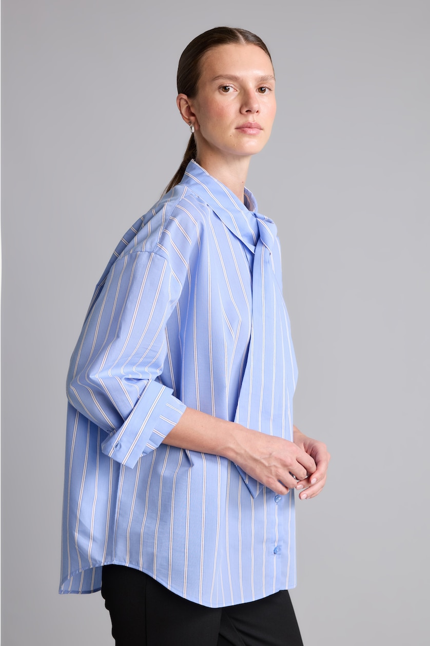 Women Blue Oversize Fit Poplin Long Sleeve Shirt