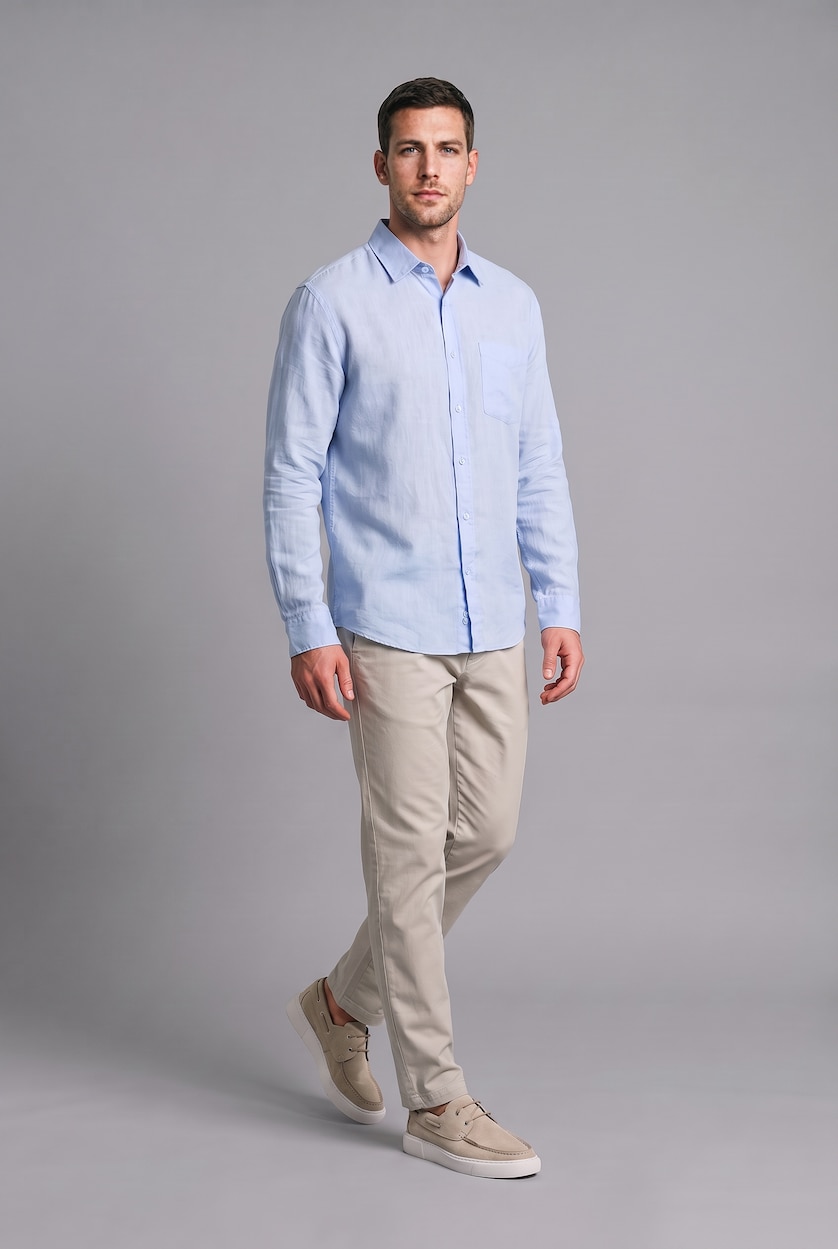 Men Light Blue Regular Fit Linen Long Sleeve Shirt