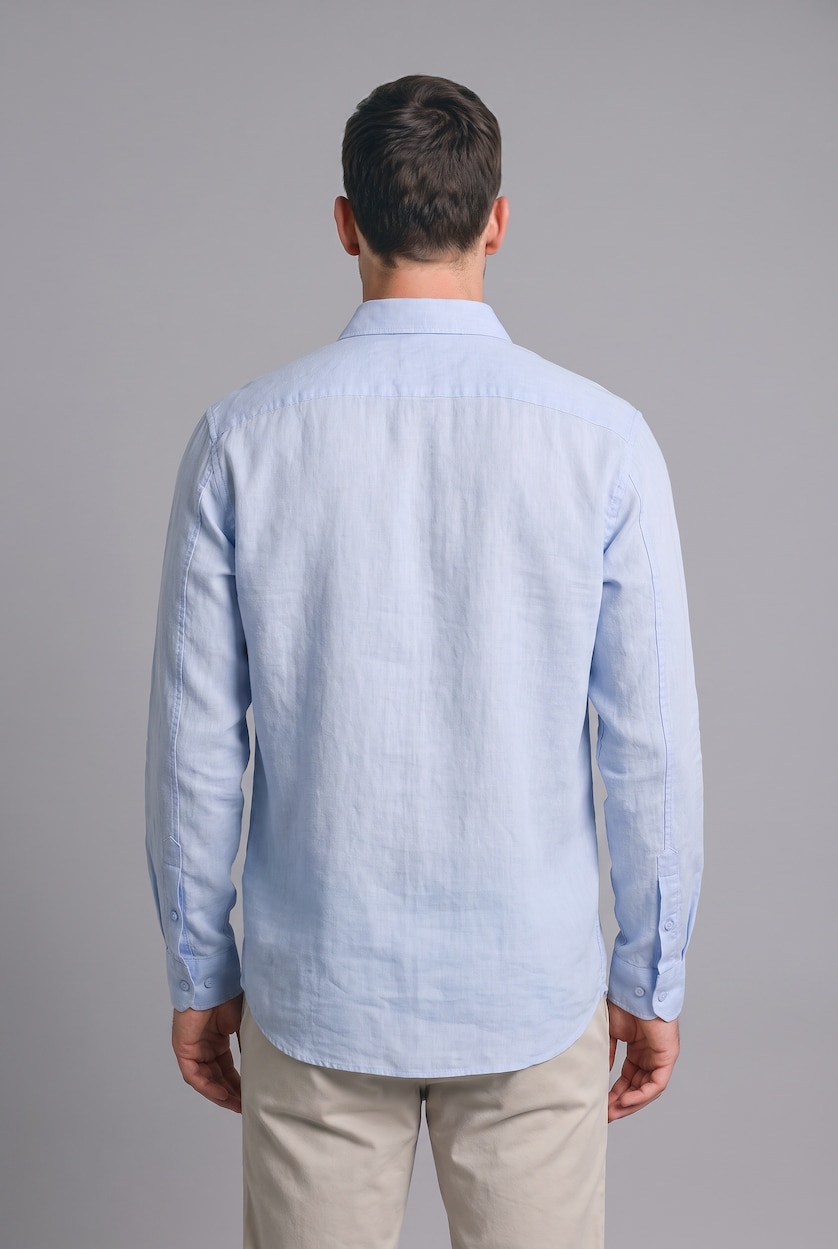 Men Light Blue Regular Fit Linen Long Sleeve Shirt