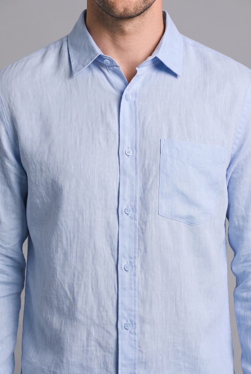 Men Light Blue Regular Fit Linen Long Sleeve Shirt