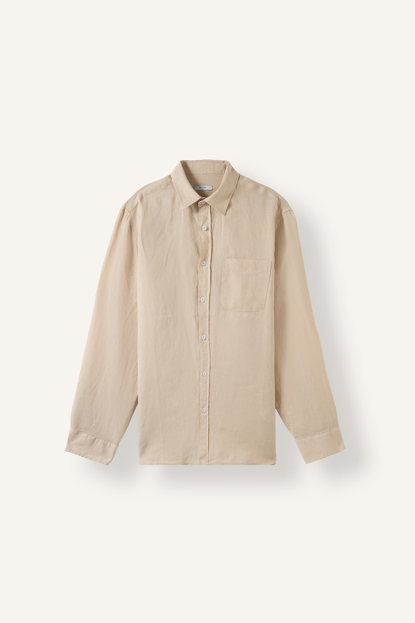 Men Stone Regular Fit Linen Long Sleeve Shirt