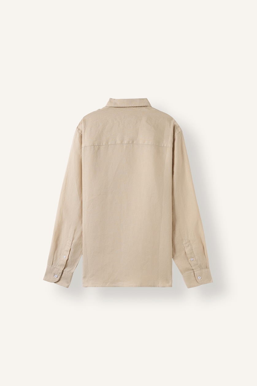 Men Stone Regular Fit Linen Long Sleeve Shirt